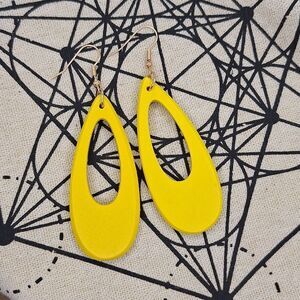 Bright yellow earrings hollow tear drop shape happy jewelry statement piec…